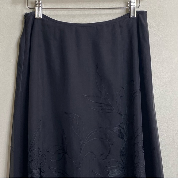 Talbots Black A-Line Embroidered Pure Silk Chiffon Midi Skirt Size 8 Petite - Picture 10 of 13